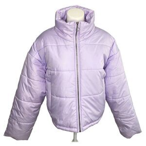 Celebrity Pink Puffer Coat Women's XL Purple Lilac Cropped Pockets Lined NWOT‎